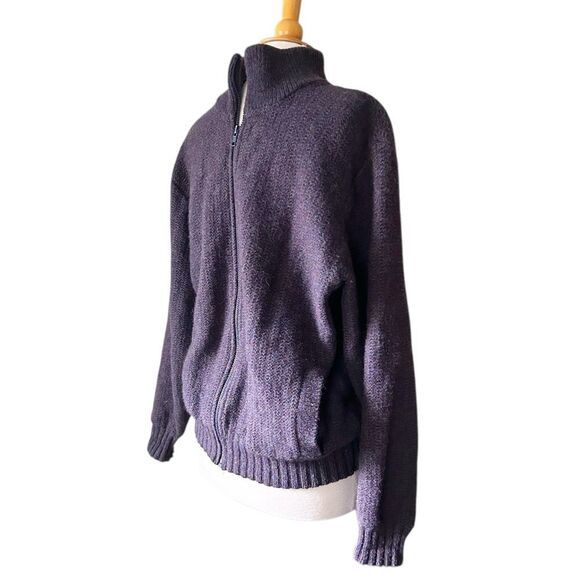 L.L. Bean Zip front Navy Blue Grey Wool Cardigan - Large - Picture 5 of 7